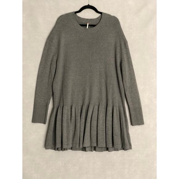 Free People Women's Large Crew Neck Drop Waist Dress Gray NEW - Picture 1 of 7
